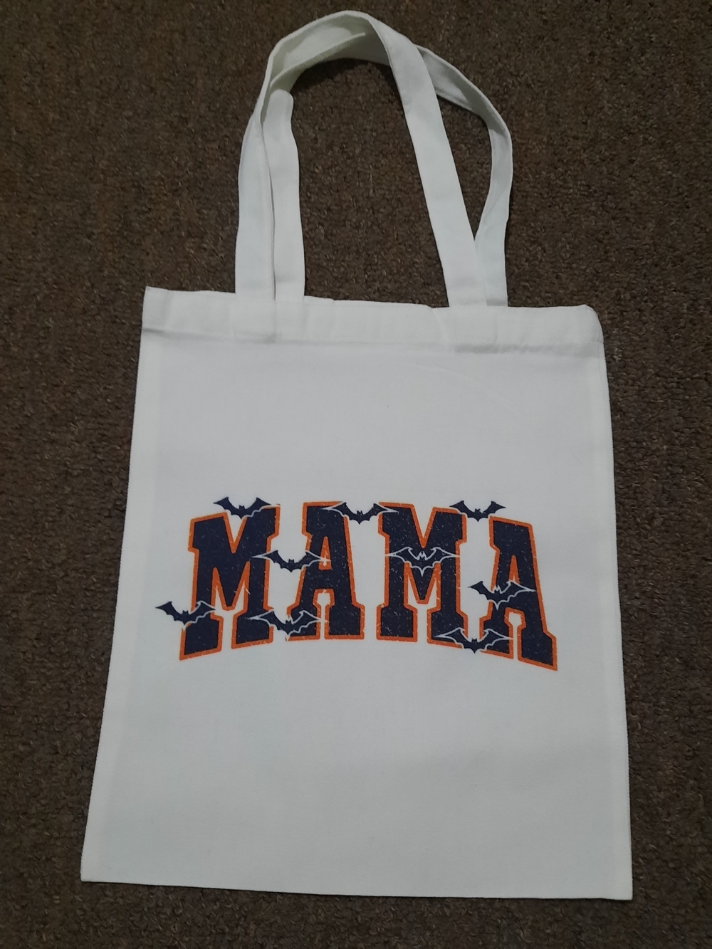 Bella Canvas White Tote Bag with Navy and Orange "MAMA" Design